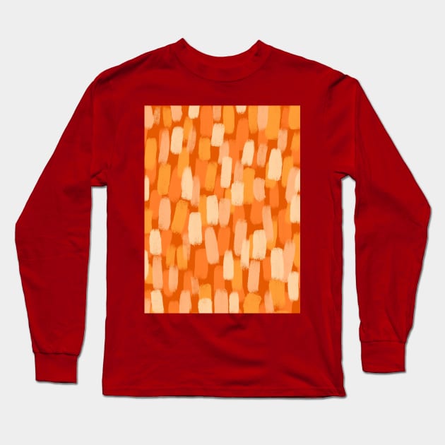 70’s Abstract, Shades of Orange, Paint Brush Effect Long Sleeve T-Shirt by OneThreeSix